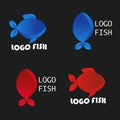 A set of fish logos. Fish logo in red and blue.